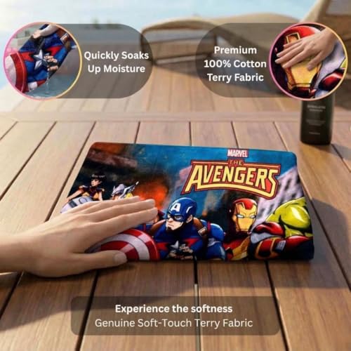 Athom Living Marvel Captain America & Avengers Kids Bath Towel Set of 2 | 60x120cm | 350 GSM Soft & Absorbent Cotton | Multicolor Fun Design for Boys & Girls | Quick Dry, Durable & Skin-Friendly - Image 4