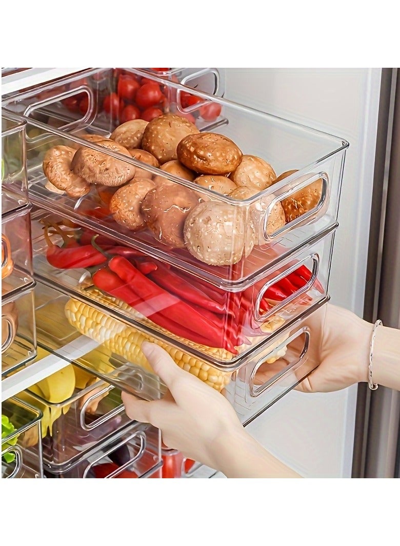 هوميفا مجموعة من 2 صندوق تنظيم للثلاجة مع درج قابل للسحب، مجموعة منظم أدراج ثلاجة قابلة للتكديس مع مقبض، صناديق تخزين شفافة قابلة للسحب وخالية من مادة BPA للفريزر والخزانة والمطبخ وتنظيم المخزن - Image 2