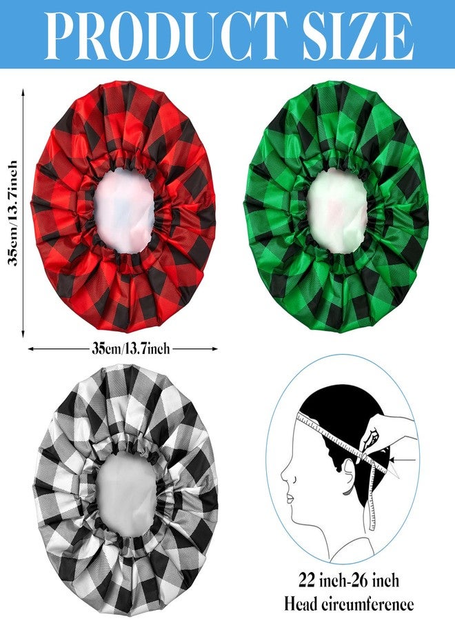 Jeere Shower Cap for Men Waterproof Reusable Large Bath Cap Men for Dreadlocks, Braids, Curls, Locs, Curly Hair, 3 Colors(Plaid Pattern) - Image 2