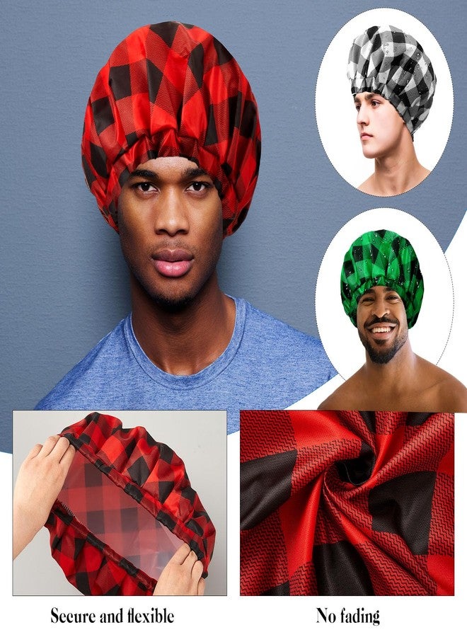 Jeere Shower Cap for Men Waterproof Reusable Large Bath Cap Men for Dreadlocks, Braids, Curls, Locs, Curly Hair, 3 Colors(Plaid Pattern) - Image 5