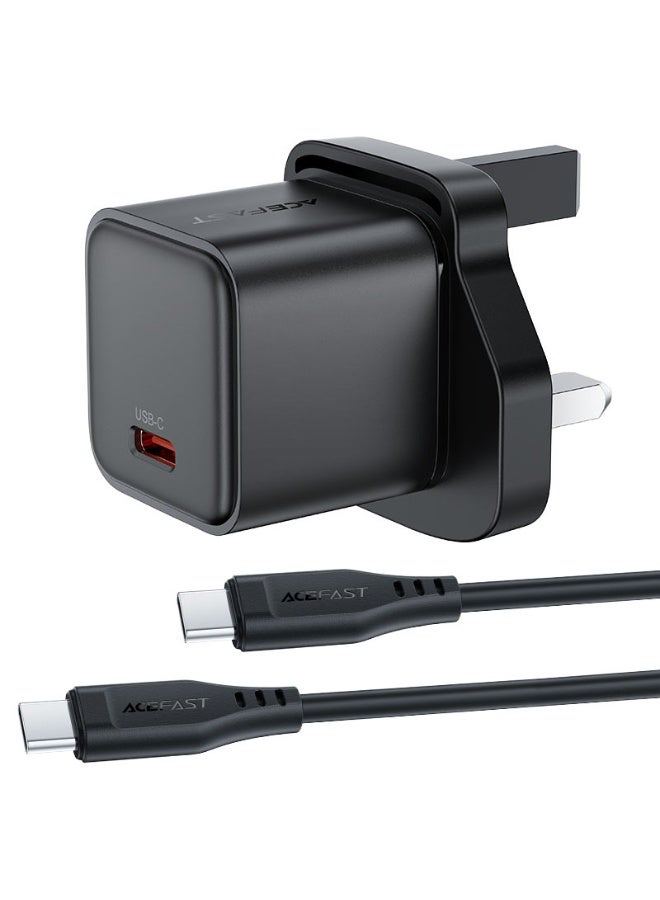 أسيفاست شاحن حائط سريع قابل للطي مع كابل USB-C إلى USB-C بطول 1.2 متر، A123 PD20W GaN (1xUSB-C) المملكة المتحدة، شحن مستقر، قابس المملكة المتحدة، حماية أمان متعددة - Image 2