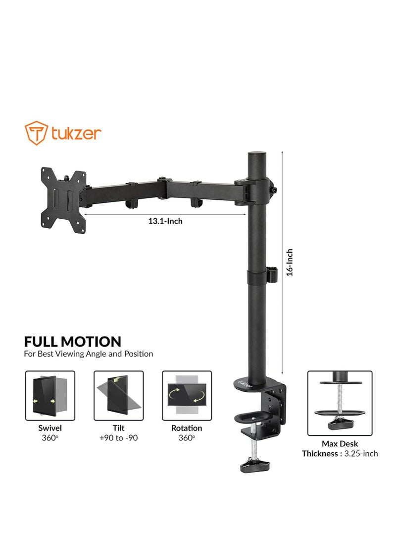 Single 13 to 27-inch(33 to 68.5cm) LCD Monitor Desk Mount Stand, Height Adjustable Arm Mount, Fully Adjustable, Tilt, Articulating/Holds 1 Screen Stand-Steel (TZ-T19) - Image 2