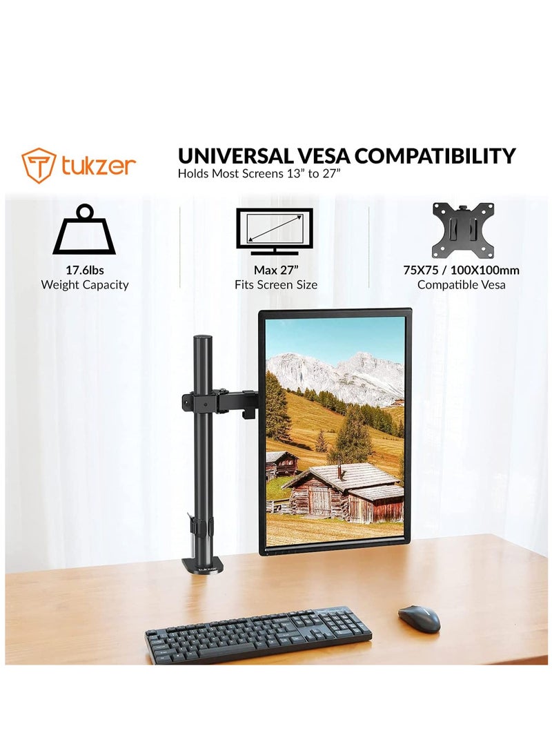 Single 13 to 27-inch(33 to 68.5cm) LCD Monitor Desk Mount Stand, Height Adjustable Arm Mount, Fully Adjustable, Tilt, Articulating/Holds 1 Screen Stand-Steel (TZ-T19) - Image 3