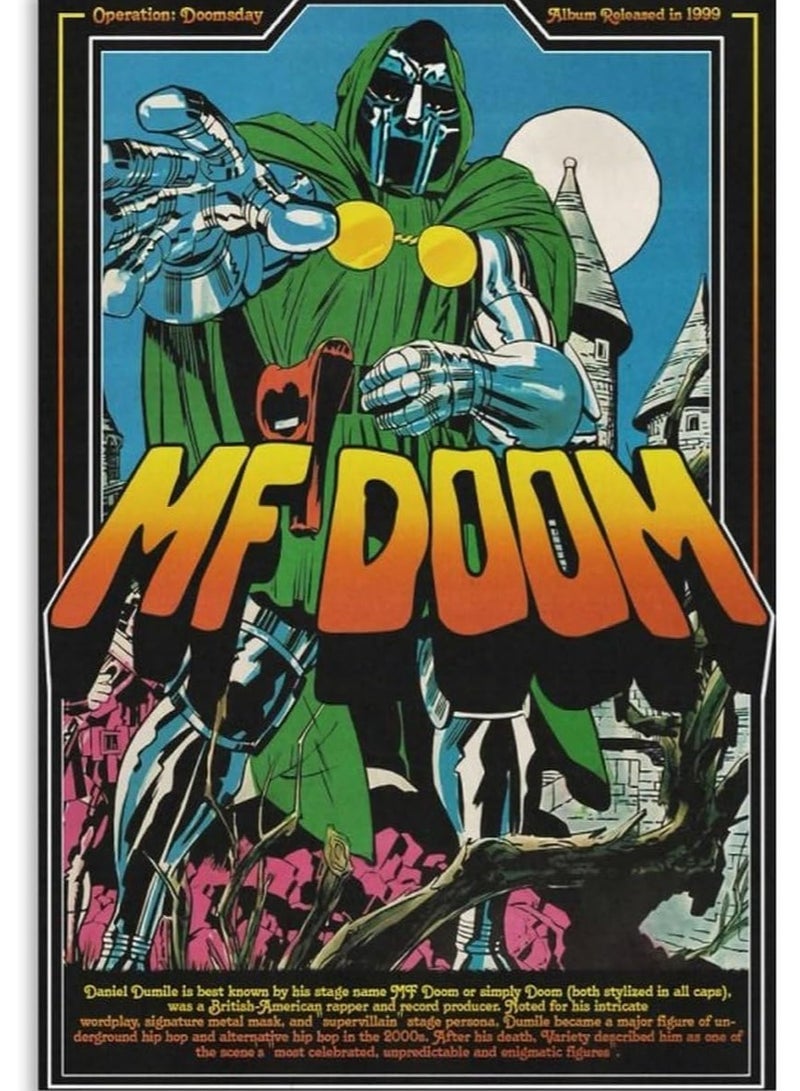 مؤسسة فكرة اليوم اليوم فكرة MF Doomsday ألبوم الهيب هوب ملصق موسيقى هزلية للغرفة الجمالية قماش جدار الفن غرفة النوم وغرفة المعيشة (Unframe 07 ، 12x18 بوصة) - Image 1