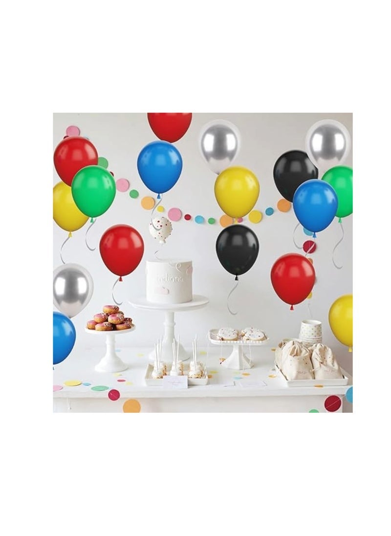 Boxwoods 70 PCS Of Green Red Blue Yellow Black And Chrome Silver Balloons For Theme Birthday Party Decoration - Image 3