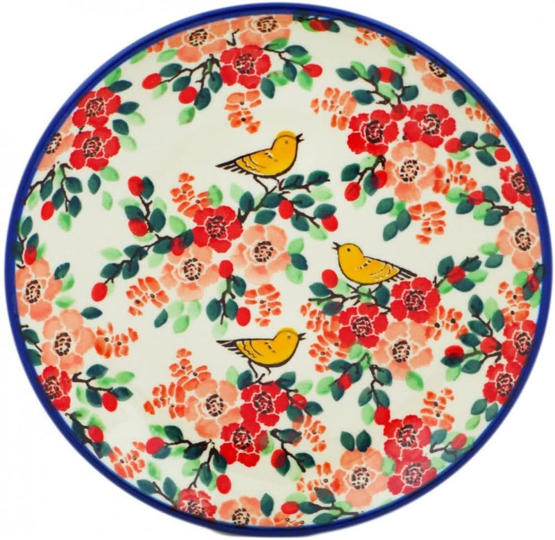 Polmedia Polish Pottery طبق حلوى من الفخار البولندي مصنوع بواسطة سيراميكا أرتيستشنة العصفور الذهبي في موضوع بتلات الورد توقيع UNIKAT شهادة الأصالة - Image 1