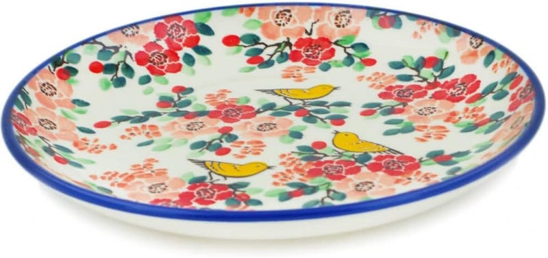 Polmedia Polish Pottery طبق حلوى من الفخار البولندي مصنوع بواسطة سيراميكا أرتيستشنة العصفور الذهبي في موضوع بتلات الورد توقيع UNIKAT شهادة الأصالة - Image 2
