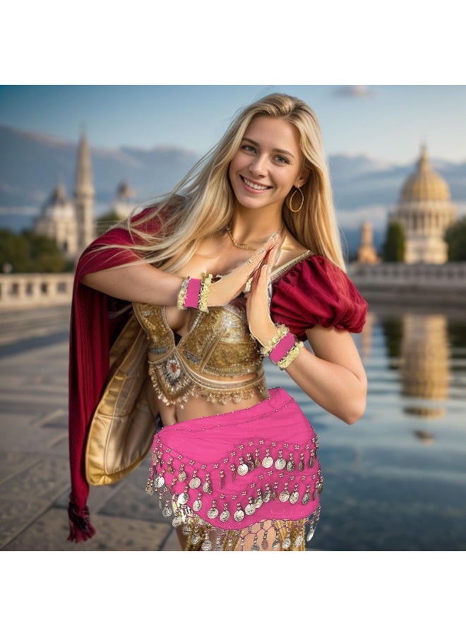 OSHIMA Belly Dance Hip Scarf with Bracelet, Chiffon Belly Dancing Belt, for Performance Costume Belly Dance Yoga Class, Women's Belly Dance Accessories Belt Chiffon Hip Scarf with Bracelets - Image 5