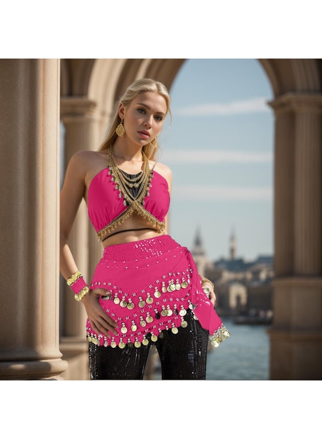 OSHIMA Belly Dance Hip Scarf with Bracelet, Chiffon Belly Dancing Belt, for Performance Costume Belly Dance Yoga Class, Women's Belly Dance Accessories Belt Chiffon Hip Scarf with Bracelets - Image 4