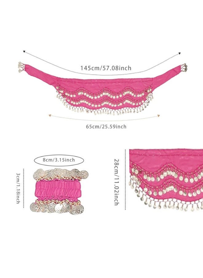 OSHIMA Belly Dance Hip Scarf with Bracelet, Chiffon Belly Dancing Belt, for Performance Costume Belly Dance Yoga Class, Women's Belly Dance Accessories Belt Chiffon Hip Scarf with Bracelets - Image 2