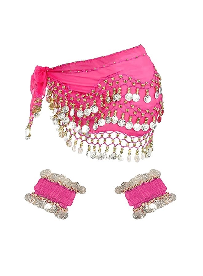 OSHIMA Belly Dance Hip Scarf with Bracelet, Chiffon Belly Dancing Belt, for Performance Costume Belly Dance Yoga Class, Women's Belly Dance Accessories Belt Chiffon Hip Scarf with Bracelets - Image 1