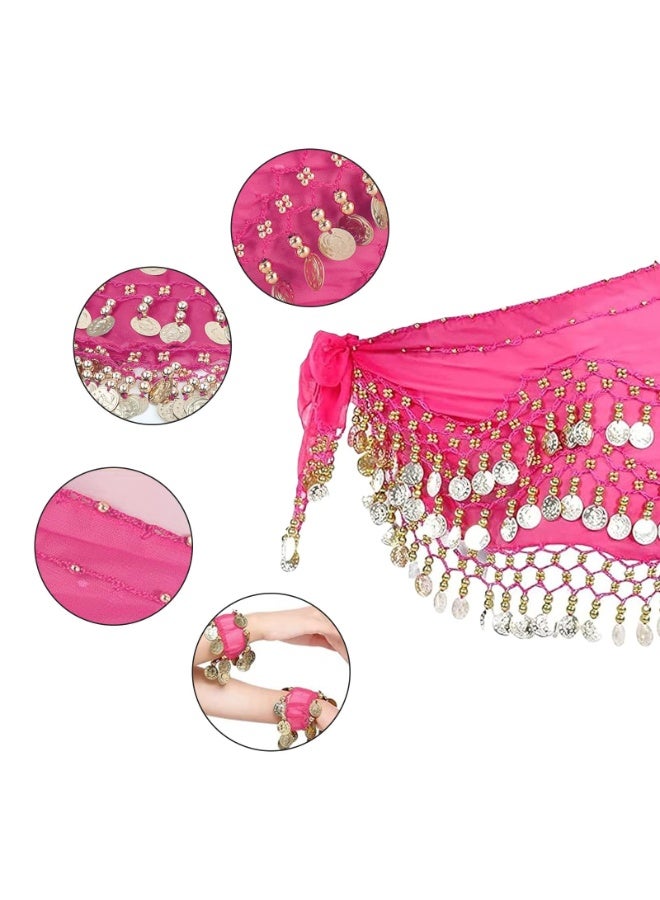 OSHIMA Belly Dance Hip Scarf with Bracelet, Chiffon Belly Dancing Belt, for Performance Costume Belly Dance Yoga Class, Women's Belly Dance Accessories Belt Chiffon Hip Scarf with Bracelets - Image 3