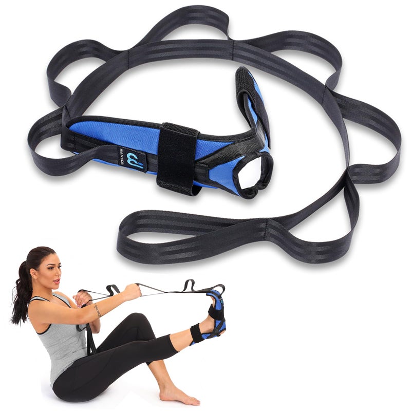 WANYIDA Foot and Calf Stretcher for Plantar Fasciitis, Achilles Tendonitis, Heel Spurs, Drop Foot. Yoga Stretching Strap for Leg, Thigh and Hamstring (Blue) - Image 1