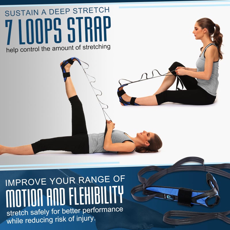 WANYIDA Foot and Calf Stretcher for Plantar Fasciitis, Achilles Tendonitis, Heel Spurs, Drop Foot. Yoga Stretching Strap for Leg, Thigh and Hamstring (Blue) - Image 3