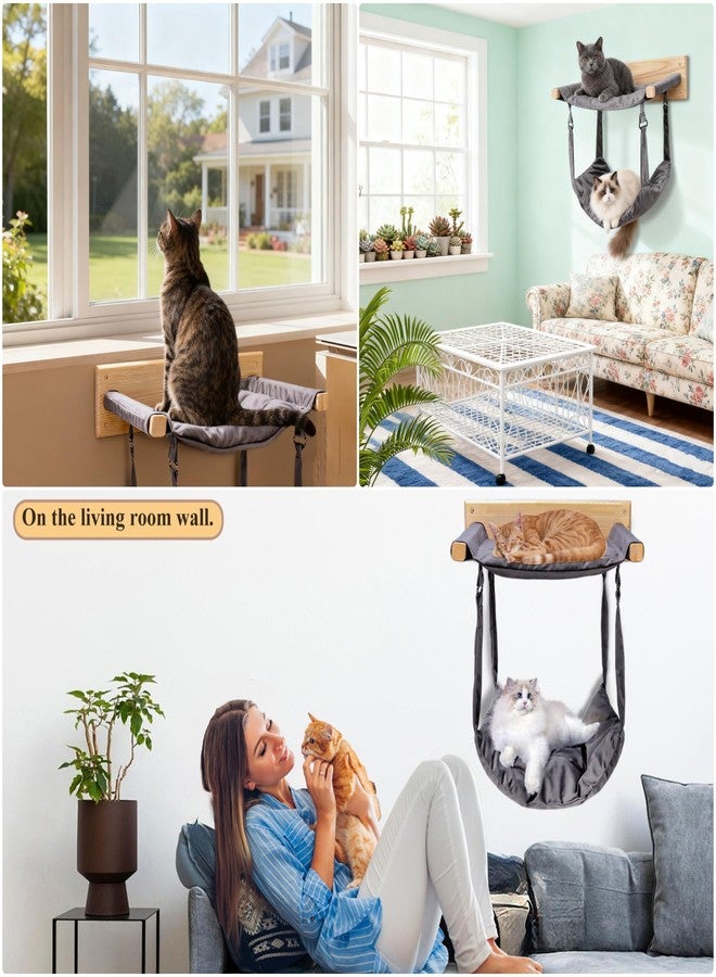 JSPYFITS Wooden Cat Wall Hammock, 18.9 x 12.6 Inch Double Layer Cat Furniture Hammock, Large Removable Multi-Function Cats Bed for Sleep/Play/Climb/Lounge Easy DIY Installation(Grey) - Image 5