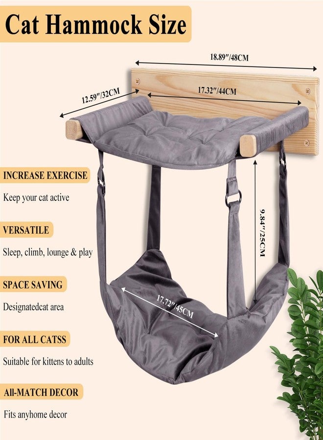 JSPYFITS Wooden Cat Wall Hammock, 18.9 x 12.6 Inch Double Layer Cat Furniture Hammock, Large Removable Multi-Function Cats Bed for Sleep/Play/Climb/Lounge Easy DIY Installation(Grey) - Image 4