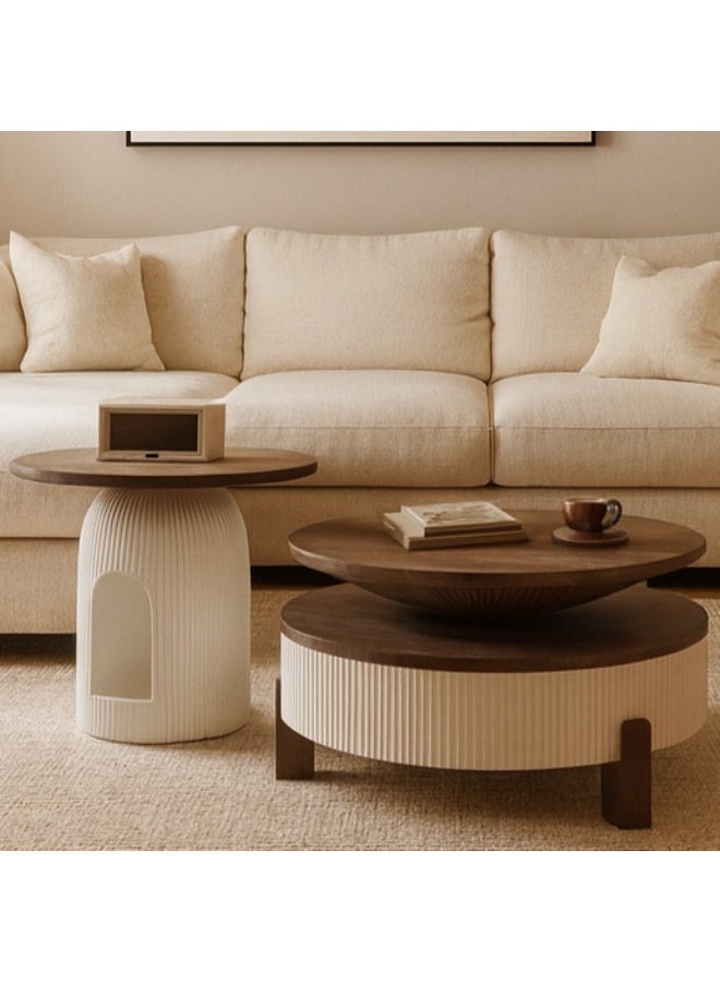 Baytonia Coffee table with round side table - white and brown - Image 1