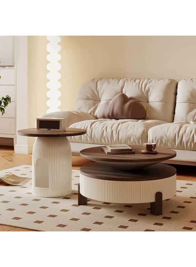 Baytonia Coffee table with round side table - white and brown - Image 5