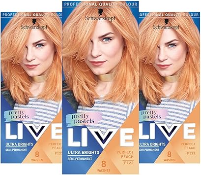 Live Schwarzkopf LIVE Pretty Pastels Semipermanent Peach Copper Hair Dye Lasts Up To 8 Washes Perfect Peach P122 Pack of 3 - Image 1
