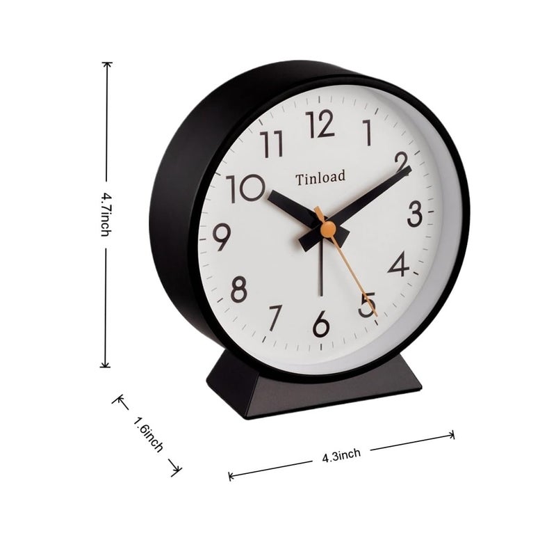 Tinload 4.5" Battery Operated Antique Retro Analog Alarm Clock, Small Silent Bedside Desk Clock,Lighted on Demand, Battery Operated, Snooze, for Living Room, Bedroom, Bedside, Desk, Gift Clock - Image 2