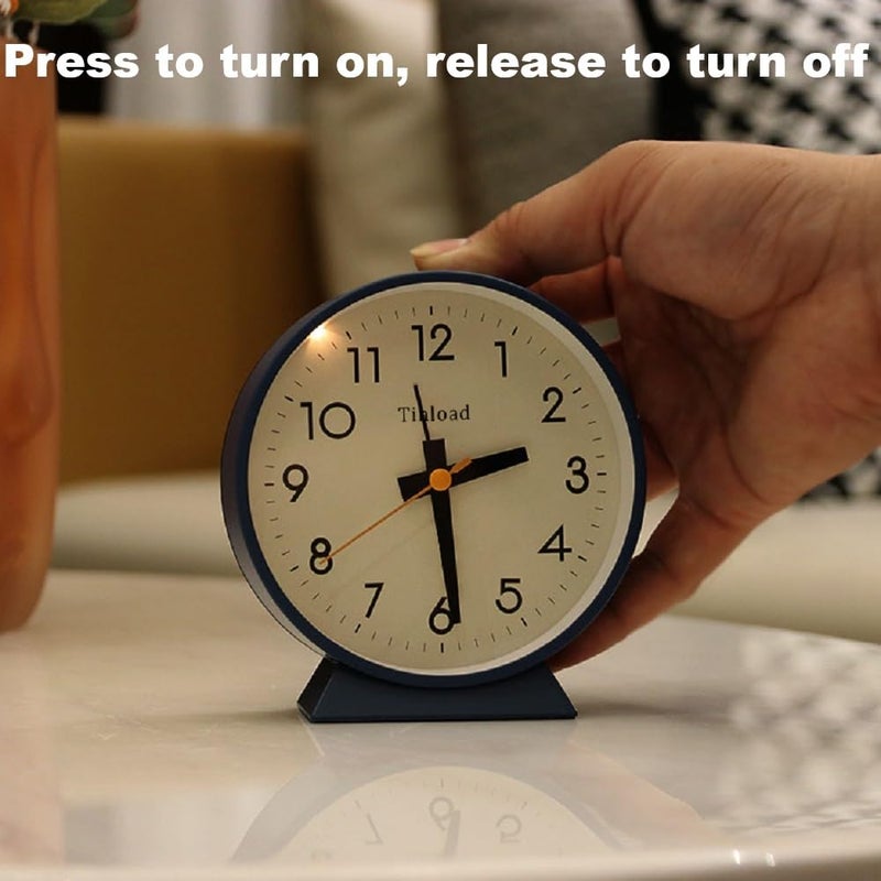 Tinload 4.5" Battery Operated Antique Retro Analog Alarm Clock, Small Silent Bedside Desk Clock,Lighted on Demand, Battery Operated, Snooze, for Living Room, Bedroom, Bedside, Desk, Gift Clock - Image 4
