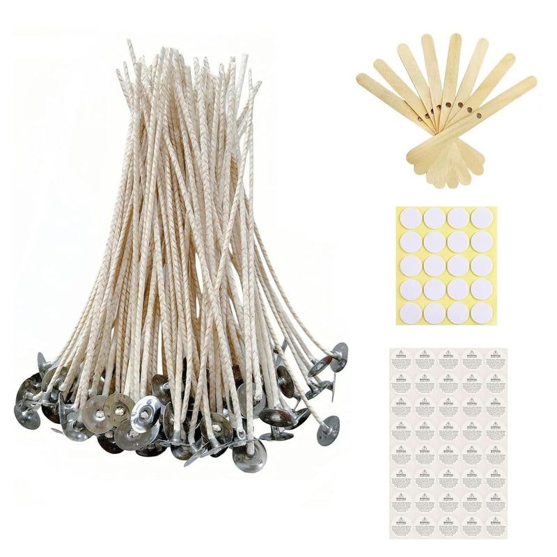 100 pcs 6 ECO Candle Wicks for Candle Making Coated with Natural Soy Wax Low Smoke Cotton Threads Woven with Paper with 20 pcs Candles Wicks Stickers  Wicks Centering Device