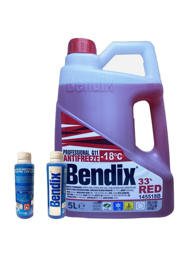 Bendix Concentrated windscreen washer 236 ML & Bendix Anti-Freeze -18   coolant 5 Liter - Red Liquid Coolant  33% Concentrate G11Bundle - Image 1