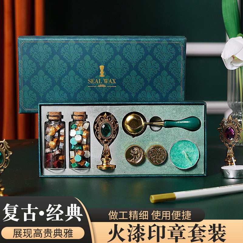 Creative Vintage Fire Paint Seal Full Set Envelope Sealing Wax Fire Paint Wax Grain Gift Seal Wax Grain Set - Image 2