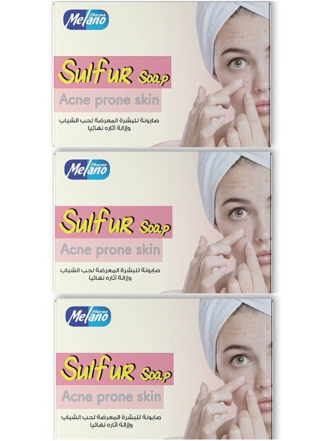 MELANO Three Pieces Of Sulfur Soap Acne Prone Skin 100x3 g - Image 1
