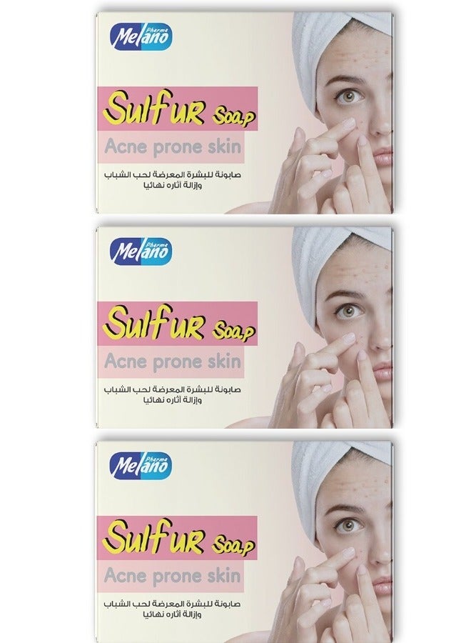 MELANO Three Pieces Of Sulfur Soap Acne Prone Skin 100x3 g - Image 2