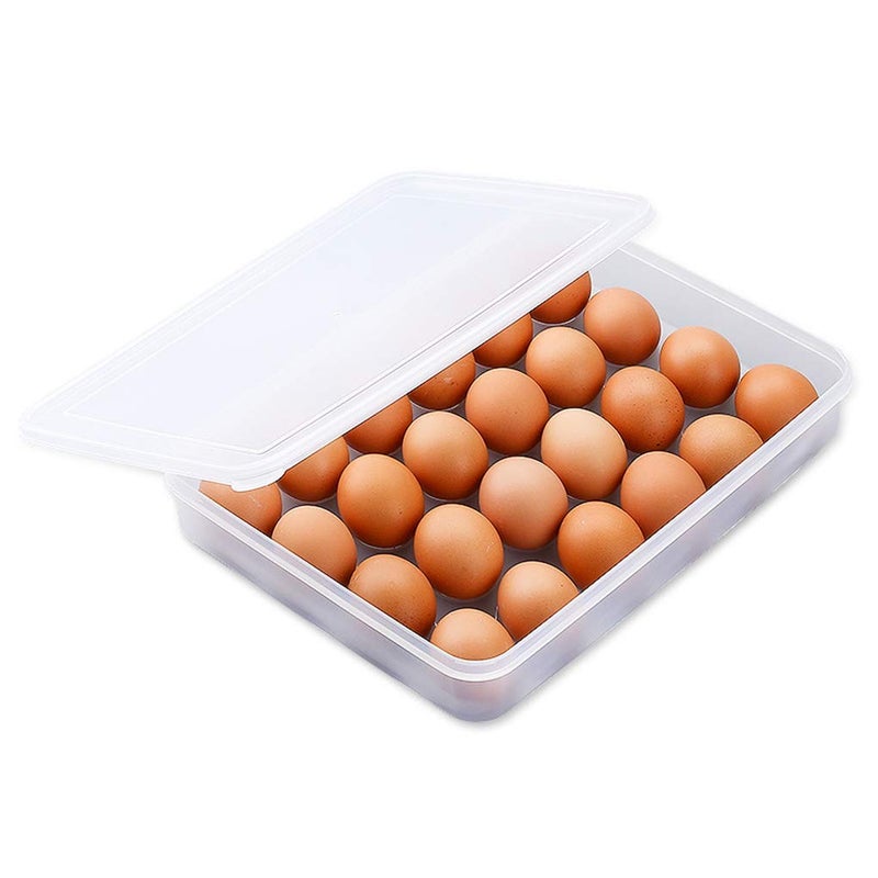 JOLYMIT Plastic 24 Grid Egg Storage Box with Lid for Refrigerator Kitchen Egg Storage Box Container 31 X 23 X 61 PcsTransparent - Image 1