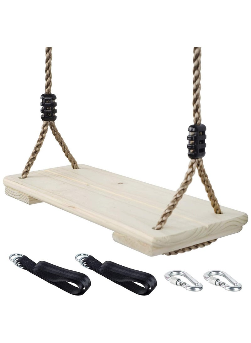 Arabest مقعد أرجوحة خشبي، أرجوحة خشبية خارجية للأطفال تحمل طابعاً nostalgيا، أرجوحة شجرة للبالغين، مجموعة ملحقات أرجوحة بحزام توصيل للحديقة، قابلة لضبط الارتفاع - Image 1