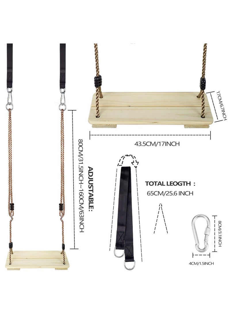 Arabest مقعد أرجوحة خشبي، أرجوحة خشبية خارجية للأطفال تحمل طابعاً nostalgيا، أرجوحة شجرة للبالغين، مجموعة ملحقات أرجوحة بحزام توصيل للحديقة، قابلة لضبط الارتفاع - Image 4