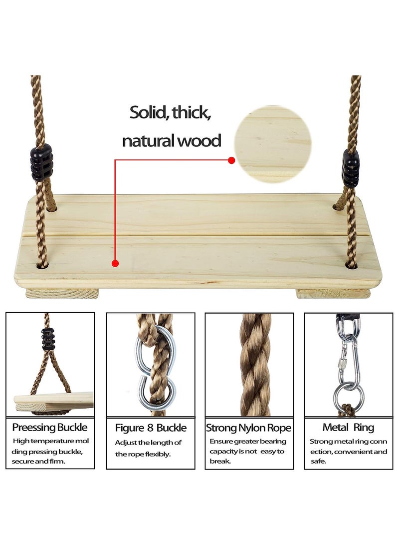 Arabest مقعد أرجوحة خشبي، أرجوحة خشبية خارجية للأطفال تحمل طابعاً nostalgيا، أرجوحة شجرة للبالغين، مجموعة ملحقات أرجوحة بحزام توصيل للحديقة، قابلة لضبط الارتفاع - Image 5