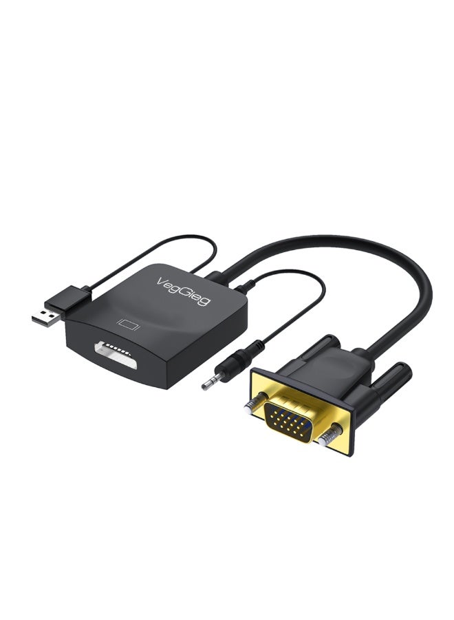 فيج جيج محول VGA إلى HDMI مع الصوت والطاقة - نحاس خالٍ من الأكسجين، بدقة 1080 بكسل عالية الوضوح، مطلي بالذهب، توصيل وتشغيل باللون الأسود - Image 1