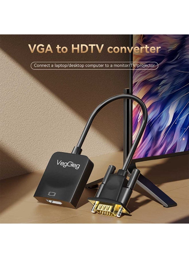 فيج جيج محول VGA إلى HDMI مع الصوت والطاقة - نحاس خالٍ من الأكسجين، بدقة 1080 بكسل عالية الوضوح، مطلي بالذهب، توصيل وتشغيل باللون الأسود - Image 3