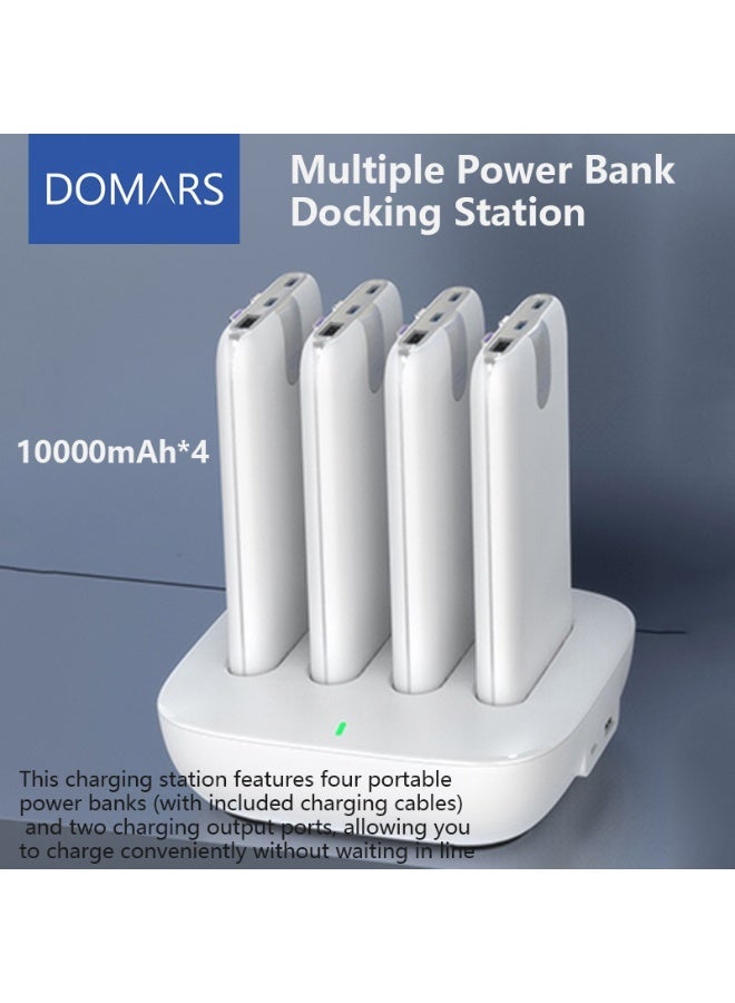 Domars Charger Station for Portable Charger 4 x 10000mAh Multiple Power Bank Docking Station Built-in Cables, 22.5W Fast Charging Compatible with iPhone 17 16 15 14 13 12 Pro Max,Android Phones,Charging Station Multiple USB-C Family-Sized Charger Station for Home（White） - Image 1