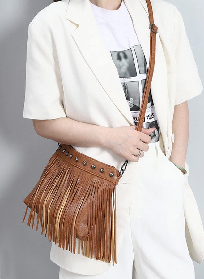 Minache Women Small Rivet Fringe Tassel Crossbody Shoulder Bag Handbag Phone Pouch Purse - Image 2