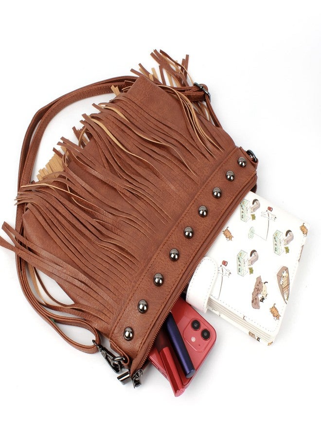 Minache Women Small Rivet Fringe Tassel Crossbody Shoulder Bag Handbag Phone Pouch Purse - Image 4
