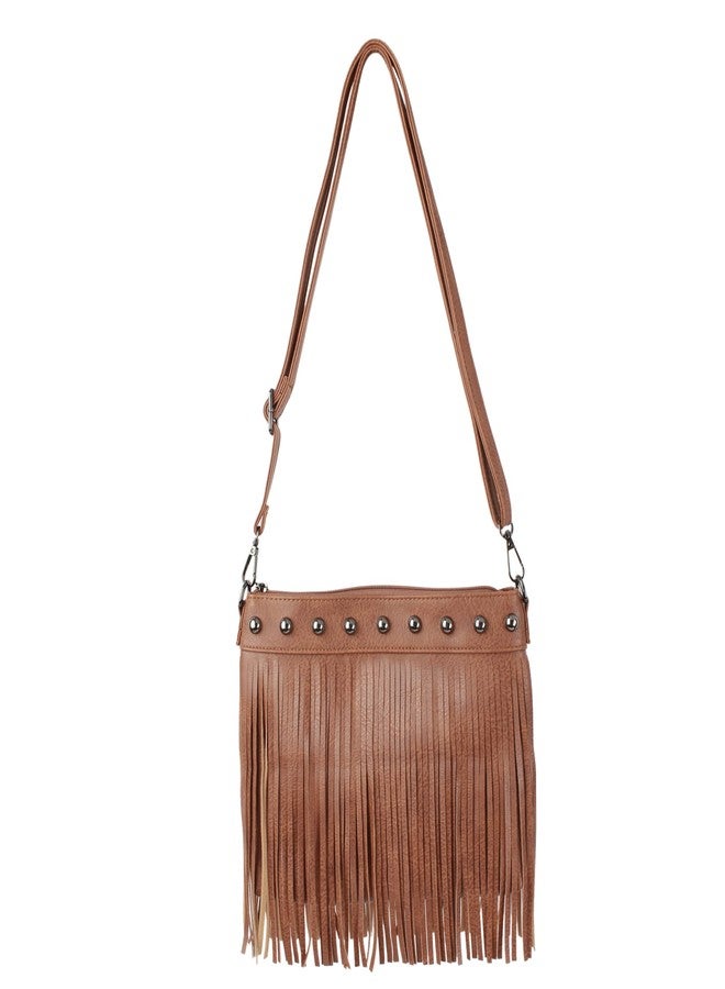 Minache Women Small Rivet Fringe Tassel Crossbody Shoulder Bag Handbag Phone Pouch Purse - Image 1