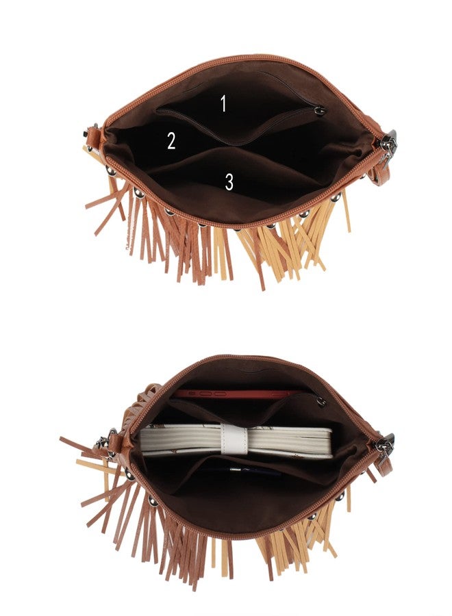 Minache Women Small Rivet Fringe Tassel Crossbody Shoulder Bag Handbag Phone Pouch Purse - Image 5