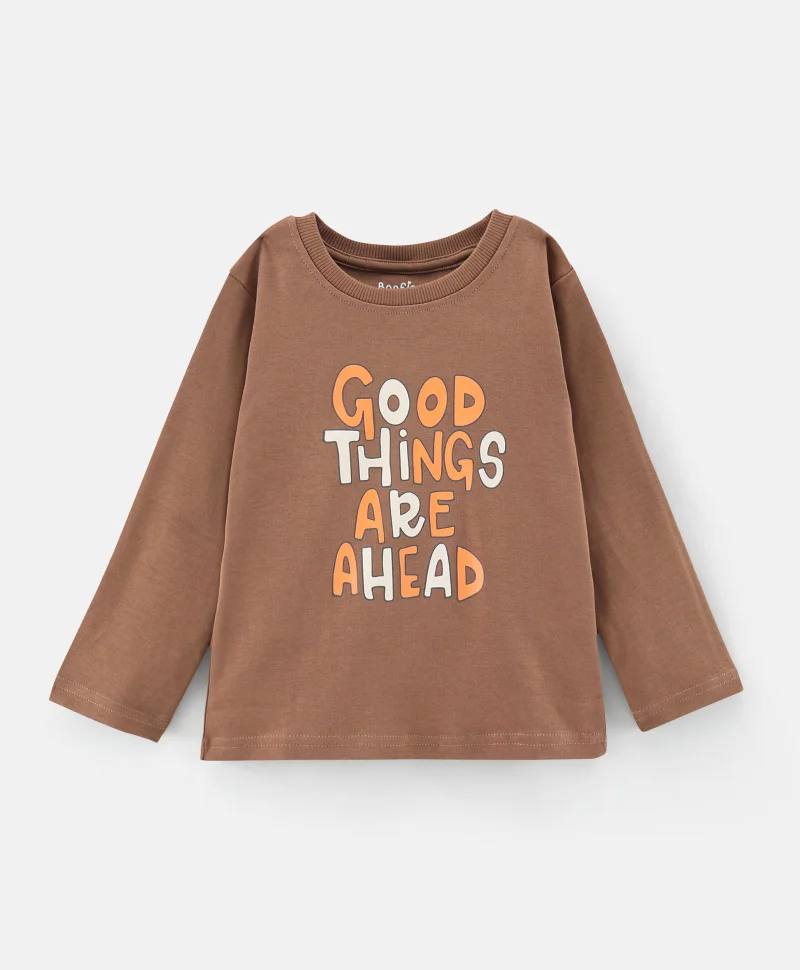 Bonfino Bonfino Full Sleeves T-Shirts Text & Dino Print Pack Of 2 - Brown Pink