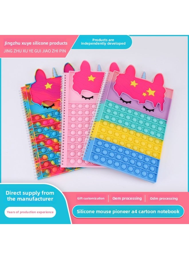 null - Unicorn Bubble Cartoon Stress Relief A4 Notebook Journal Spiral Bound Practice Book Silicone Material For Teenagers Intelligence Development-Color:Camouflage-Specifications:A4 - Image 1