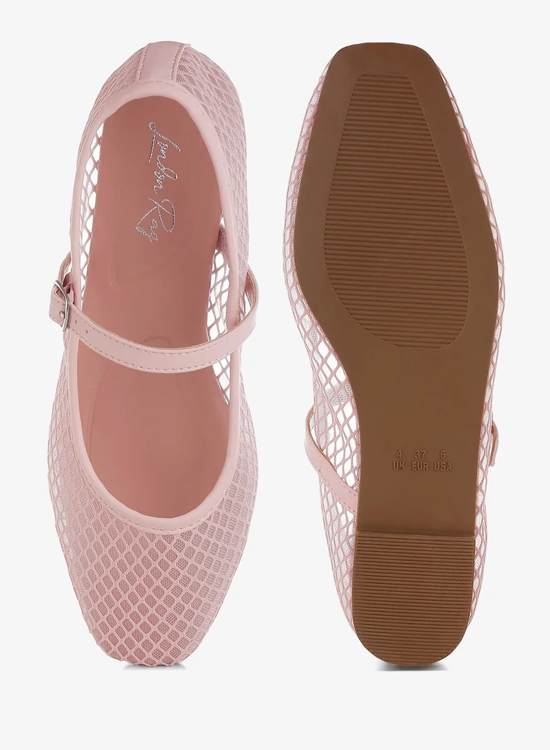 London Rag  Mesh Mary Jane Flats in Pink for Women | Best Price UAE