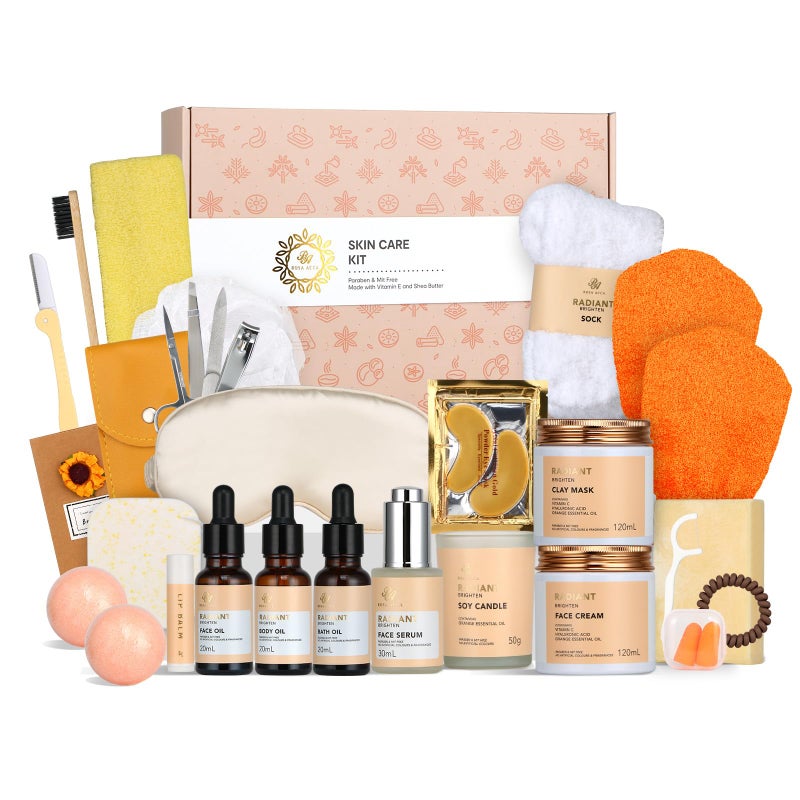 RA ROSA ACCA Skin Care Set for Women  Men  Rosa Acca 28pcs Facial Kit at Home Birthday Gifts Orange Vitamin C Spa Gift Baskets for Women Face Cream Bath Oil Mothers Day Christmas Dad