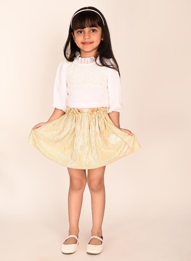 LILPICKS Balloon Sleeves Smoking Neck Top with Shimmering Skirt - Image 5