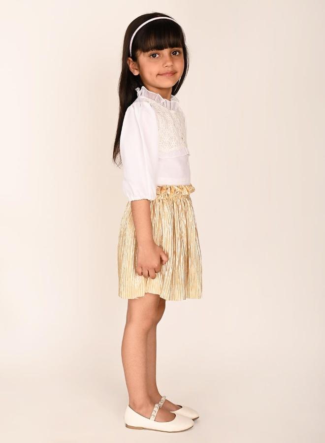 LILPICKS Balloon Sleeves Smoking Neck Top with Shimmering Skirt - Image 3