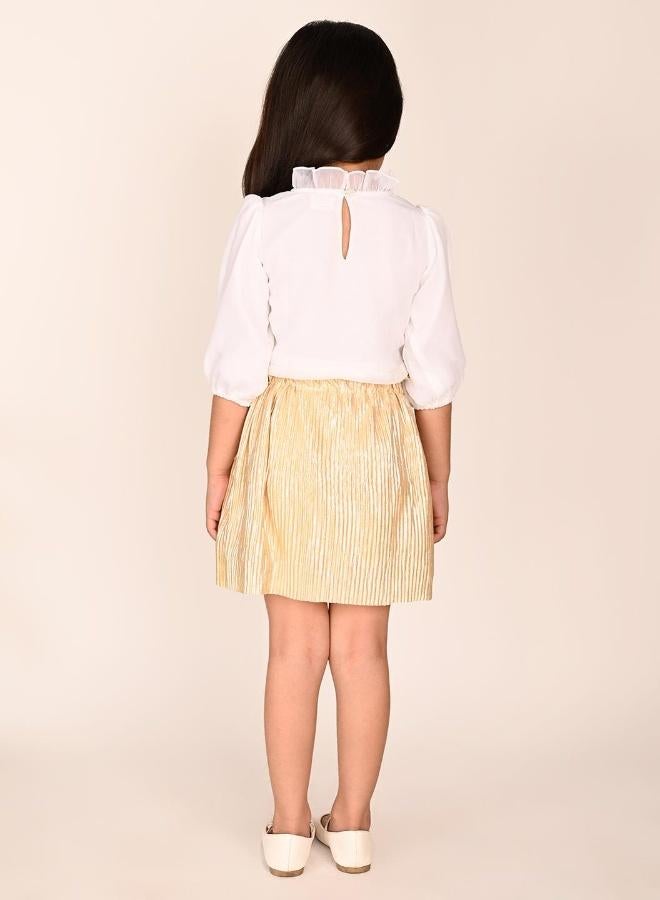 LILPICKS Balloon Sleeves Smoking Neck Top with Shimmering Skirt - Image 4