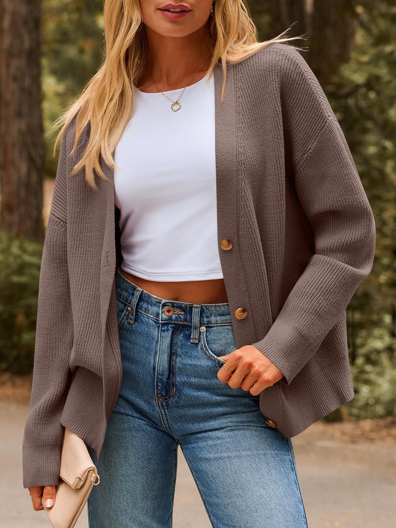 LILLUSORY Cardigan Sweaters for Women 2025 Early Fall Fashion Oversized Lightweight Sweater V Neck Knit Work Casual Outfits Clothes Button Tops Shirts Blouses Nutmeg XL - Image 2
