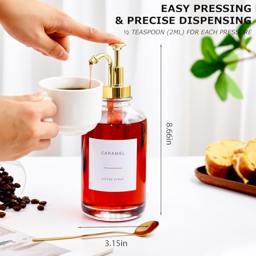 MUVEKA Coffee Syrup Dispenser for Bar, Glass Syrup Bottle with Pump, Coffee Pump Dispenser Bottle with Tray, Spoon for Station,16.9 oz, 500 ml - Image 5